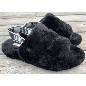 Nice! UGG Fluff Yeah Women's 10 Slide Slippers Sheepskin Slingback 1095119 Black